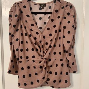 Mauve polka dot puff sleeve v-neck twist top